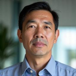 Professional photo of Alex Lim, 45, a senior engineer, engaged in thought.