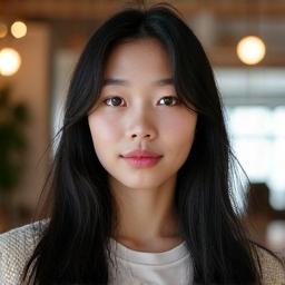 Professional photo of Mei Ling, 28, a recent graduate, looking determined.